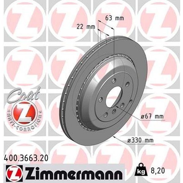 Zimmermann Brake Disc - Standard/Coated, 400.3663.20 400.3663.20